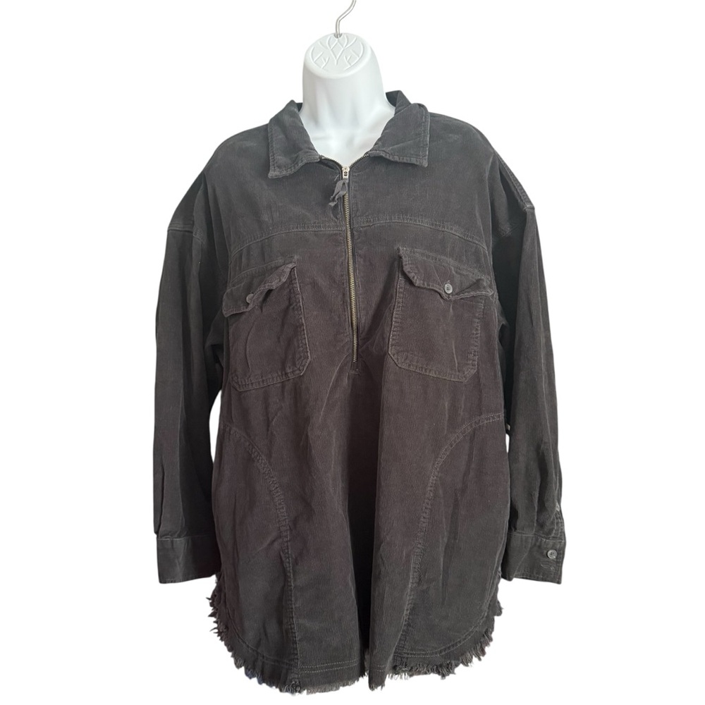 Aerie Black Oversized Corduroy Shacket Womens Size L 100% Cotton
